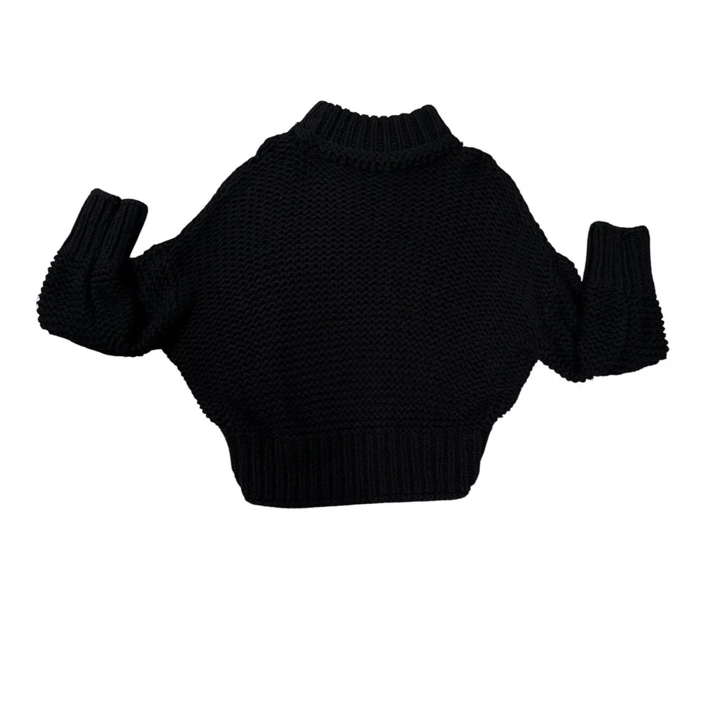Free People Sweater Womens S Black Chunky Knit‎ Mock Neck Cropped Batwing